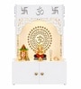 Designer Om Chakra White Wood Temple with Inbuilt Focus Light & Spacious Shelf