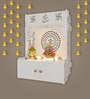 Designer Om Chakra White Wood Temple with Inbuilt Focus Light & Spacious Shelf
