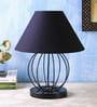 Designer Round Wrought Iron Black Cotton Shade Table Lamp With Black Base