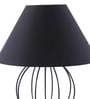 Designer Round Wrought Iron Black Cotton Shade Table Lamp With Black Base