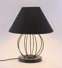 Designer Round Wrought Iron Black Cotton Shade Table Lamp With Black Base