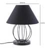 Designer Round Wrought Iron Black Cotton Shade Table Lamp With Black Base