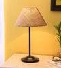Designer Stick Wrought Iron Beige Jute Shade Table Lamp With Black Base
