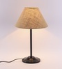 Designer Stick Wrought Iron Beige Jute Shade Table Lamp With Black Base