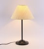 Designer Stick Wrought Iron Off White Cotton Shade Table Lamp With Black Base