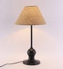 Designer Tea Ball Wrought Iron Beige Jute Shade Table Lamp With Black Base