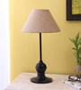 Designer Tea Ball Wrought Iron Beige Jute Shade Table Lamp With Black Base