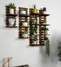 Designer Unique Pattern Dark Walnut Planter Shelves Set Of 4