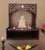 Designer Wooden Temple for Home with Spacious Shelf & Inbuilt Focus Lights