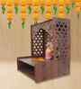 Designer Wooden Temple for Home with Spacious Shelf & Inbuilt Focus Lights