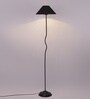 Designer Wrought Black Cotton Shade Floor Lamp with Black Base