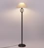 Designer Wrought White Jute Shade Floor Lamp with Black Base