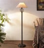 Designer Wrought White Jute Shade Floor Lamp with Black Base