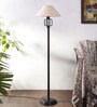 Designer Wrought White Jute Shade Floor Lamp with Black Base
