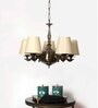 Devansh 05 Lights conical off-white cotton shade with Antique Golden Chandelier