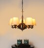 Devansh 05 Lights conical off-white cotton shade with Antique Golden Chandelier
