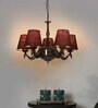Devansh 05 Lights Maroon Jute conical  shade with Antique Golden Chandelier