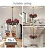 Devansh 05 Lights Maroon Jute conical  shade with Antique Golden Chandelier