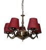 Devansh 05 Lights Maroon Jute conical  shade with Antique Golden Chandelier