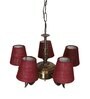 Devansh 05 Lights Maroon Jute conical  shade with Antique Golden Chandelier