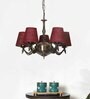 Devansh 05 Lights Maroon Jute conical  shade with Antique Golden Chandelier