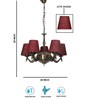 Devansh 05 Lights Maroon Jute conical  shade with Antique Golden Chandelier
