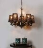 Devansh 05 Lights Metal Etched  shade with Antique Golden Chandelier -ZA