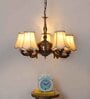 Devansh 05 Lights Off-white Vintage  cotton shade with Antique Golden Chandelier -L