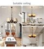 Devansh 05 Lights Off-white Vintage  cotton shade with Antique Golden Chandelier -L