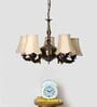 Devansh 05 Lights Off-white Vintage  cotton shade with Antique Golden Chandelier -L