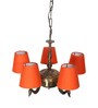 Devansh 05 Lights Orange conical cotton shade with Antique Golden Chandelier