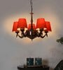 Devansh 05 Lights Orange conical cotton shade with Antique Golden Chandelier