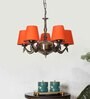 Devansh 05 Lights Orange conical cotton shade with Antique Golden Chandelier