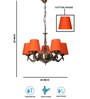 Devansh 05 Lights Orange conical cotton shade with Antique Golden Chandelier