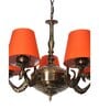 Devansh 05 Lights Orange conical cotton shade with Antique Golden Chandelier