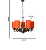Devansh 05 Lights Orange Round cotton shade with Antique Golden Chandelier