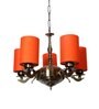 Devansh 05 Lights Orange Round cotton shade with Antique Golden Chandelier