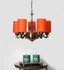 Devansh 05 Lights Orange Round cotton shade with Antique Golden Chandelier