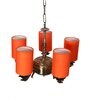 Devansh 05 Lights Orange Round cotton shade with Antique Golden Chandelier
