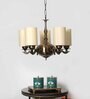 Devansh 05 Lights Round off-white cotton shade with Antique Golden Chandelier
