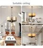 Devansh 05 Lights Round off-white cotton shade with Antique Golden Chandelier