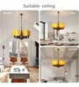 Devansh 05 Lights Yellow Round cotton shade with Antique Golden Chandelier