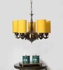 Devansh 05 Lights Yellow Round cotton shade with Antique Golden Chandelier