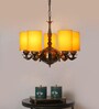 Devansh 05 Lights Yellow Round cotton shade with Antique Golden Chandelier