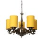 Devansh 05 Lights Yellow Round cotton shade with Antique Golden Chandelier