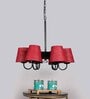 Devansh 06 Light Black Iron Powder coated  Chandelier With Maroon Jute  Shade (19x19x24 ) Inches