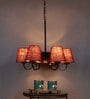 Devansh 06 Light Black Iron Powder coated  Chandelier With Maroon Jute  Shade (19x19x24 ) Inches