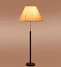 Devansh Beige cotton Drum shade with   floor lamp with wood base .-