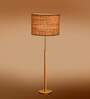 Devansh Beige cotton Drum shade with   floor lamp with wood base .-