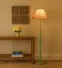 Devansh Beige cotton Drum shade with   floor lamp with wood base .-